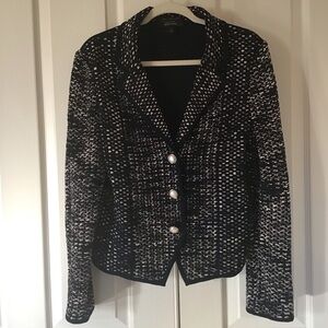 St. John navy blue wool blend tweed blazer jacket Sz 8